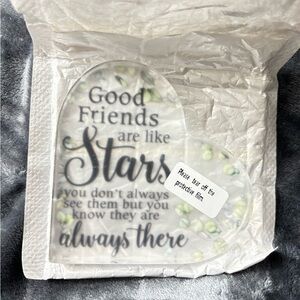 New~Heart-Shaped Acrylic Decorative Plaque w/Friend Sentiment. 3”x3”x1/2”thick